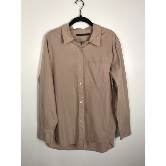 Jenni Kayne Boyfriend Button Up Cotton Shirt Blouse Top Small Tan Beige Capsule - Picture 2 of 10